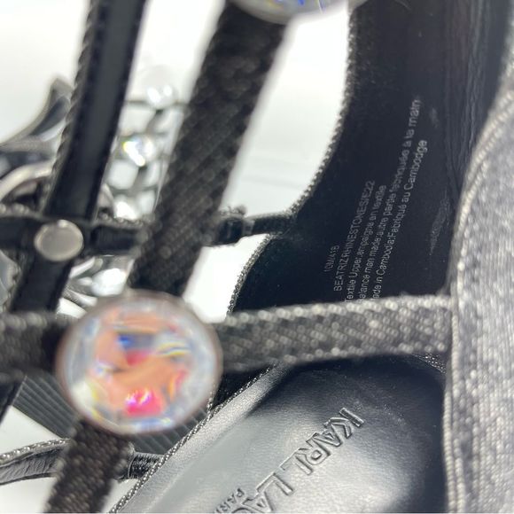 KARL LAGERFELD Beatriz Faux Crystals Heel Sandals in Black Size 10 NWOT - Picture 14 of 15